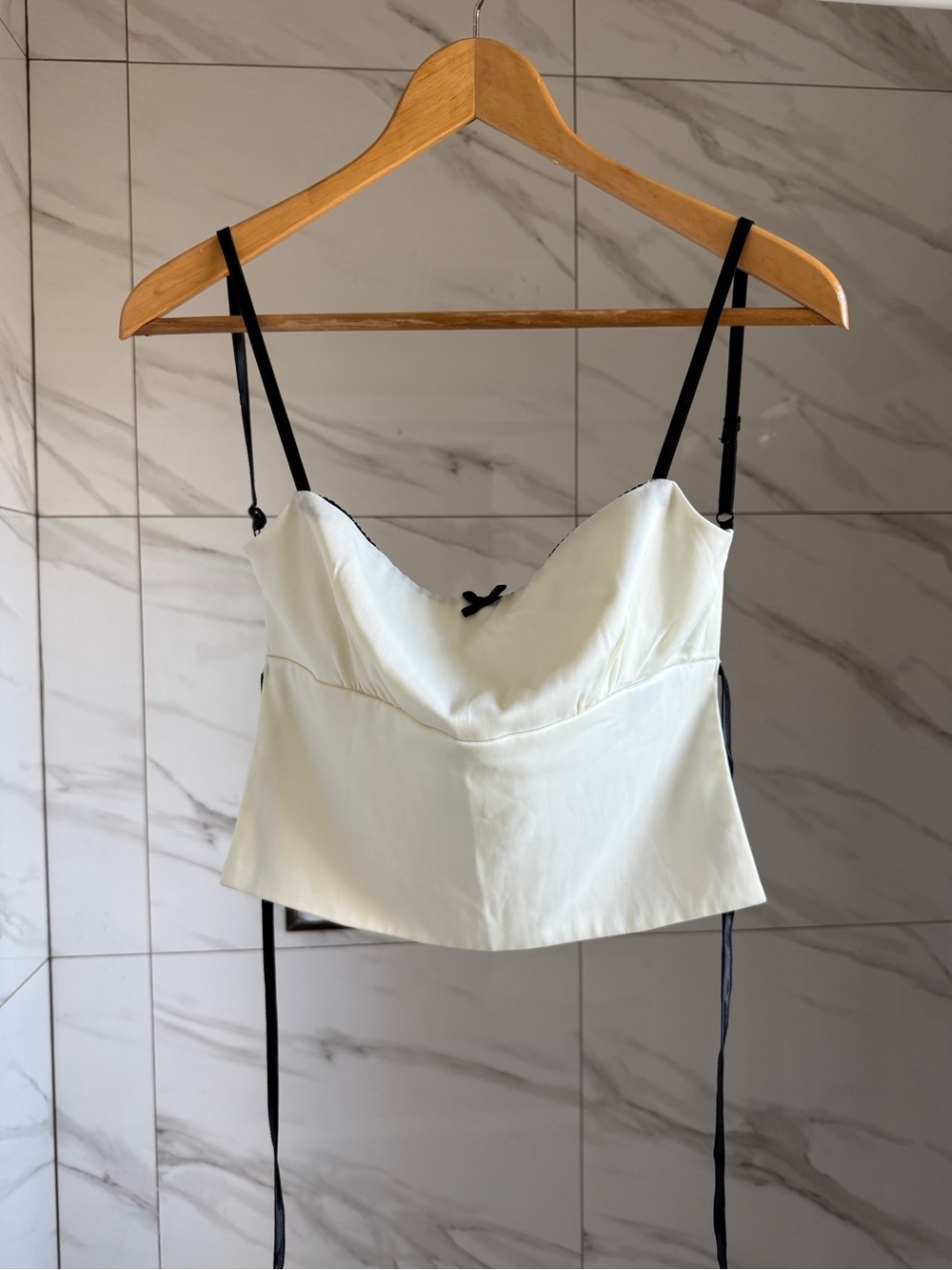 Finesse Cream Satin Cami with Black Straps